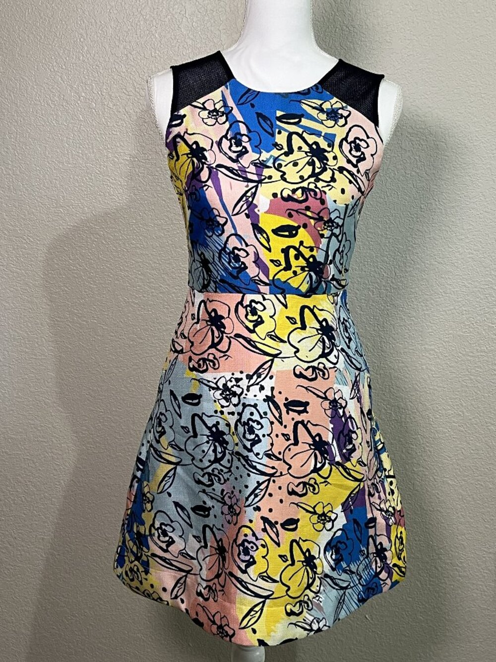 Marc Jacquard Fit & Flare Dress Size Small Colorful Artistic Summer Floral Print